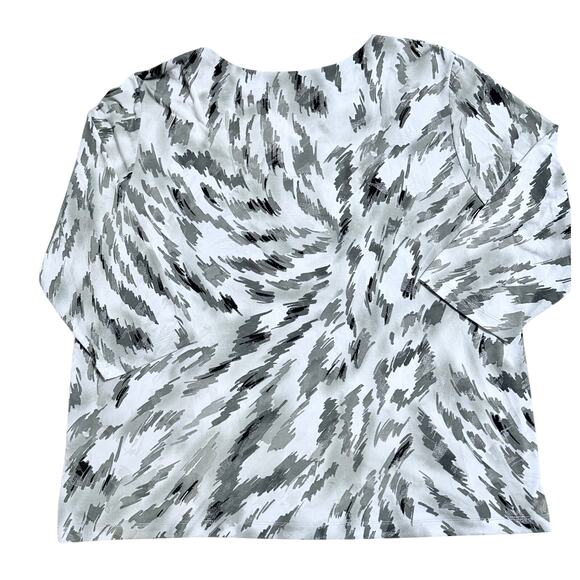 Alfred Dunner XL Embellished V-Neck 3/4 Sleeve Stretch Top Gray Abstract Print - Picture 2 of 6